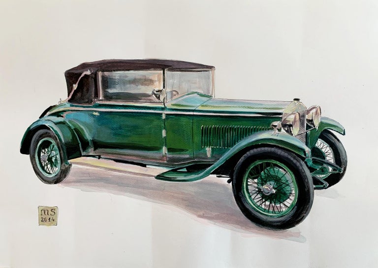 Mariusz Szałajdewicz Figurative Art - Bugatti - Contemporary Watercolor & Ink Painting, Vehicle, Car, Automobile