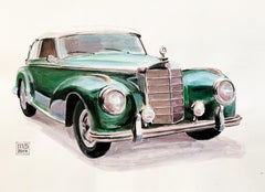 Mercedes - Contemporary Watercolor Painting, Vehicle, Car, Automobile, Vintage