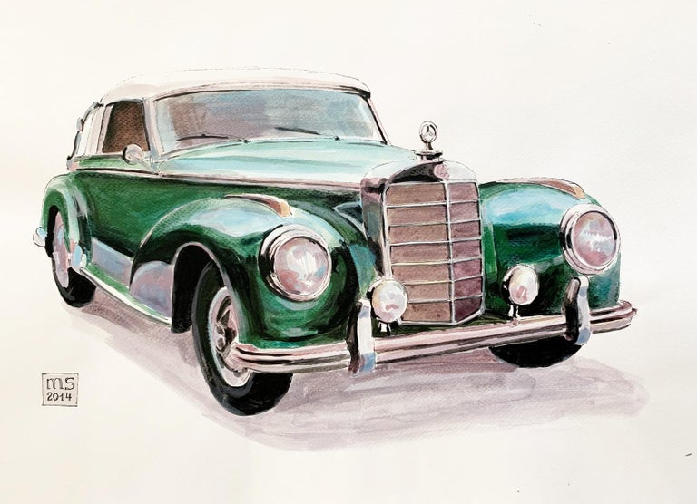 Mercedes - Contemporary Watercolor Painting, Vehicle, Car, Automobile, Vintage - Art by Mariusz Szałajdewicz