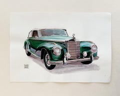 Mercedes - Contemporary Watercolor Painting, Vehicle, Car, Automobile, Vintage