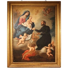 Italian Rectangular Religious Oil on Canvas Painting with Gilt Wood Frame, 1733