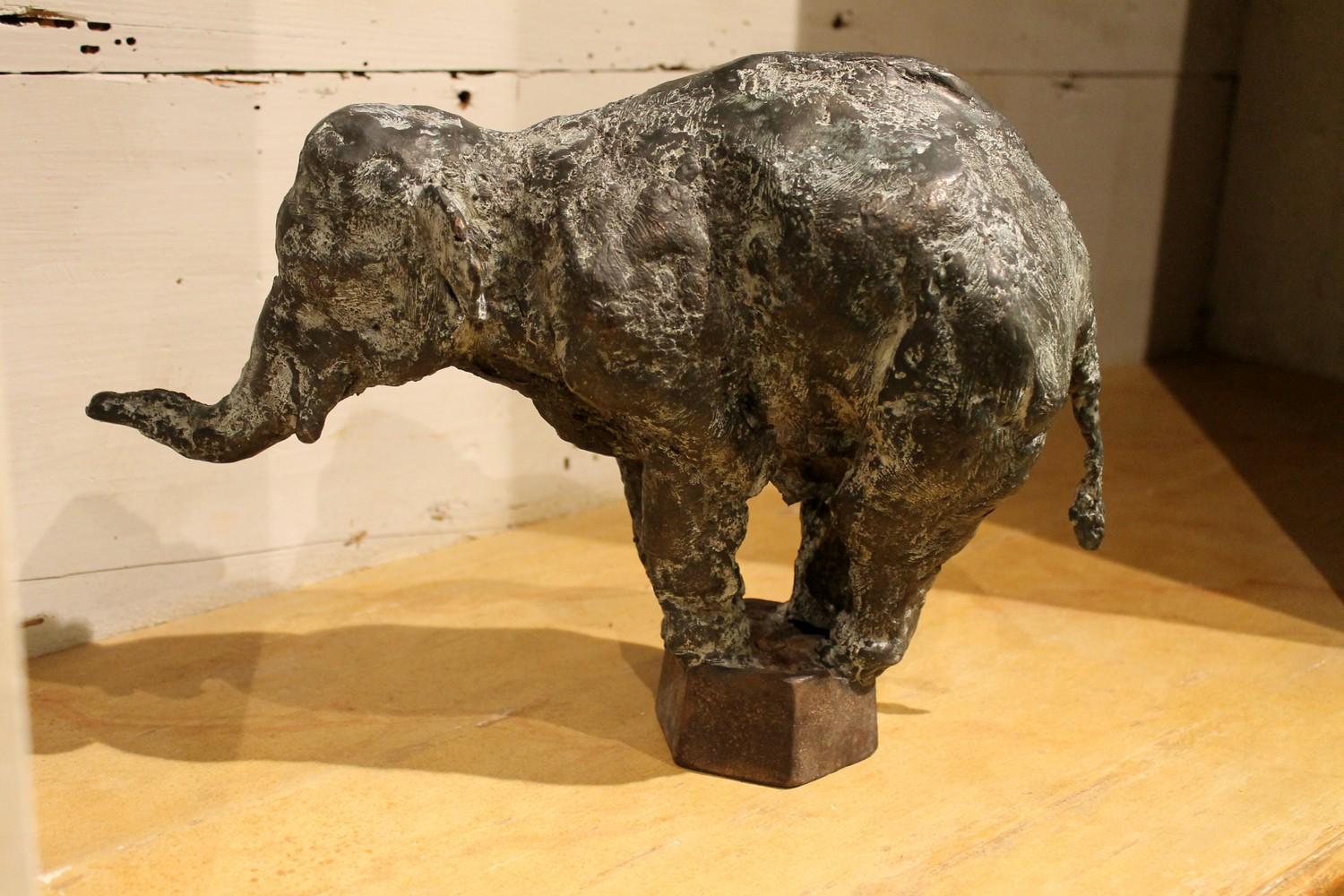 Elephant on Iron Pedestal, Lost Wax Casting Bronze Sculpture with Gray Patina 5