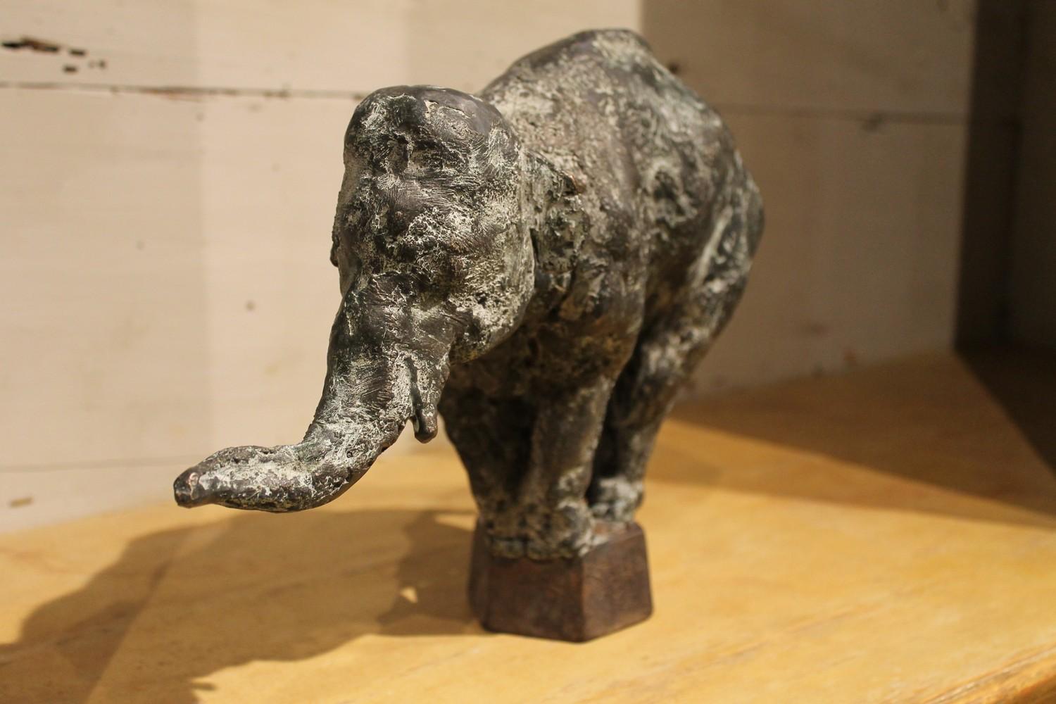 Elephant on Iron Pedestal, Lost Wax Casting Bronze Sculpture with Gray Patina 4
