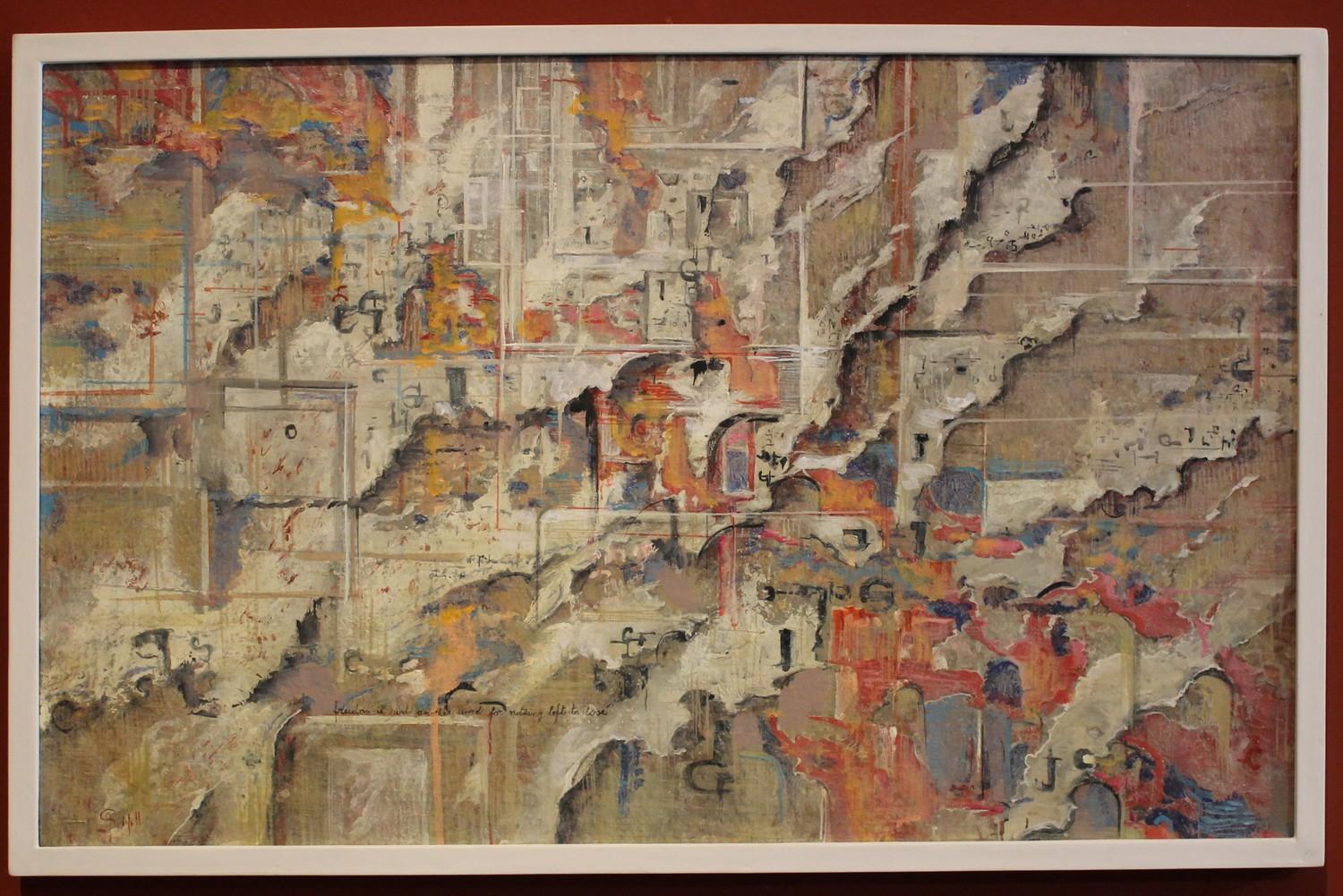 Abstraction urbaine (réalisée par des affiches) peinture expressionniste italienne sur toile en vente 3