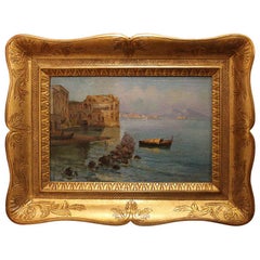 Vue d'un paysage marin Impressionniste italien du 19ème siècle Huile sur toile