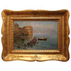 Marine Landscape View Italian impressionist 19th Century Oil on Canvas Painting