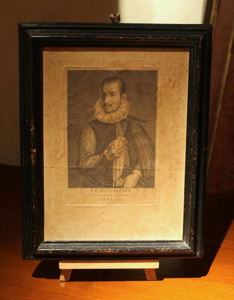 Italian Painter’s Portrait Engravings on Laid Paper on Canvas in Ebonized Frames For Sale 5