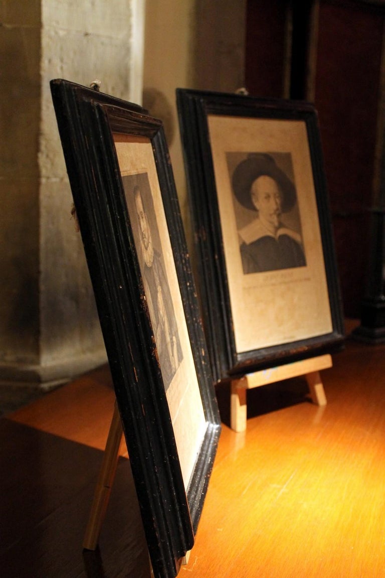 Italian Painter’s Portrait Engravings on Laid Paper on Canvas in Ebonized Frames For Sale 3