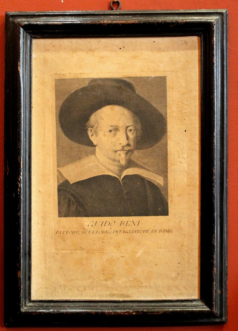 Italian Painter’s Portrait Engravings on Laid Paper on Canvas in Ebonized Frames - Baroque Print by Giovanni Domenico Campiglia
