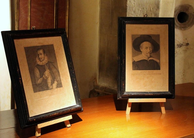 Italian Painter’s Portrait Engravings on Laid Paper on Canvas in Ebonized Frames For Sale 2