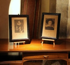 Italian Painter’s Portrait Engravings on Laid Paper on Canvas in Ebonized Frames