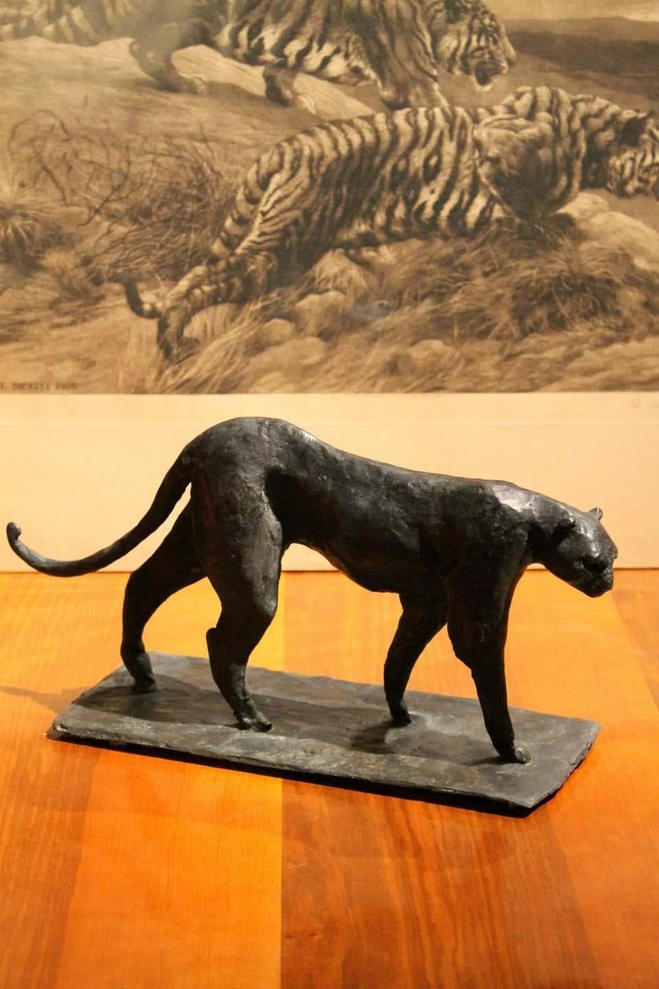 Black Patinated Solid Bronze Contemporary Art Deco Inspired Leopard Sculpture For Sale 1