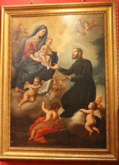 Italian Rectangular Religious Oil on Canvas Painting with Gilt Wood Frame, 1733