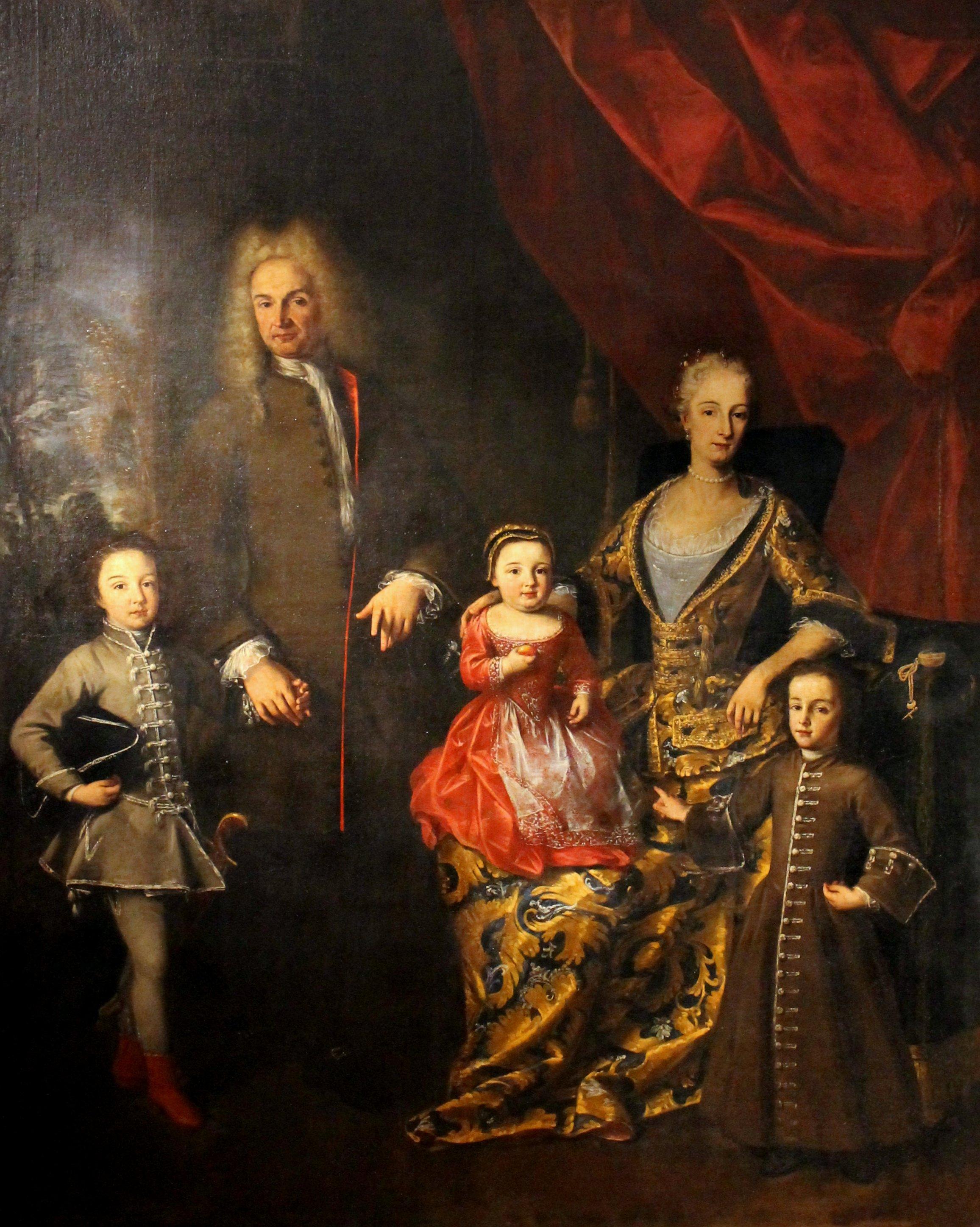 Oil on Canvas Painting Portrait of the Italian Noble Family of Zanardi Count