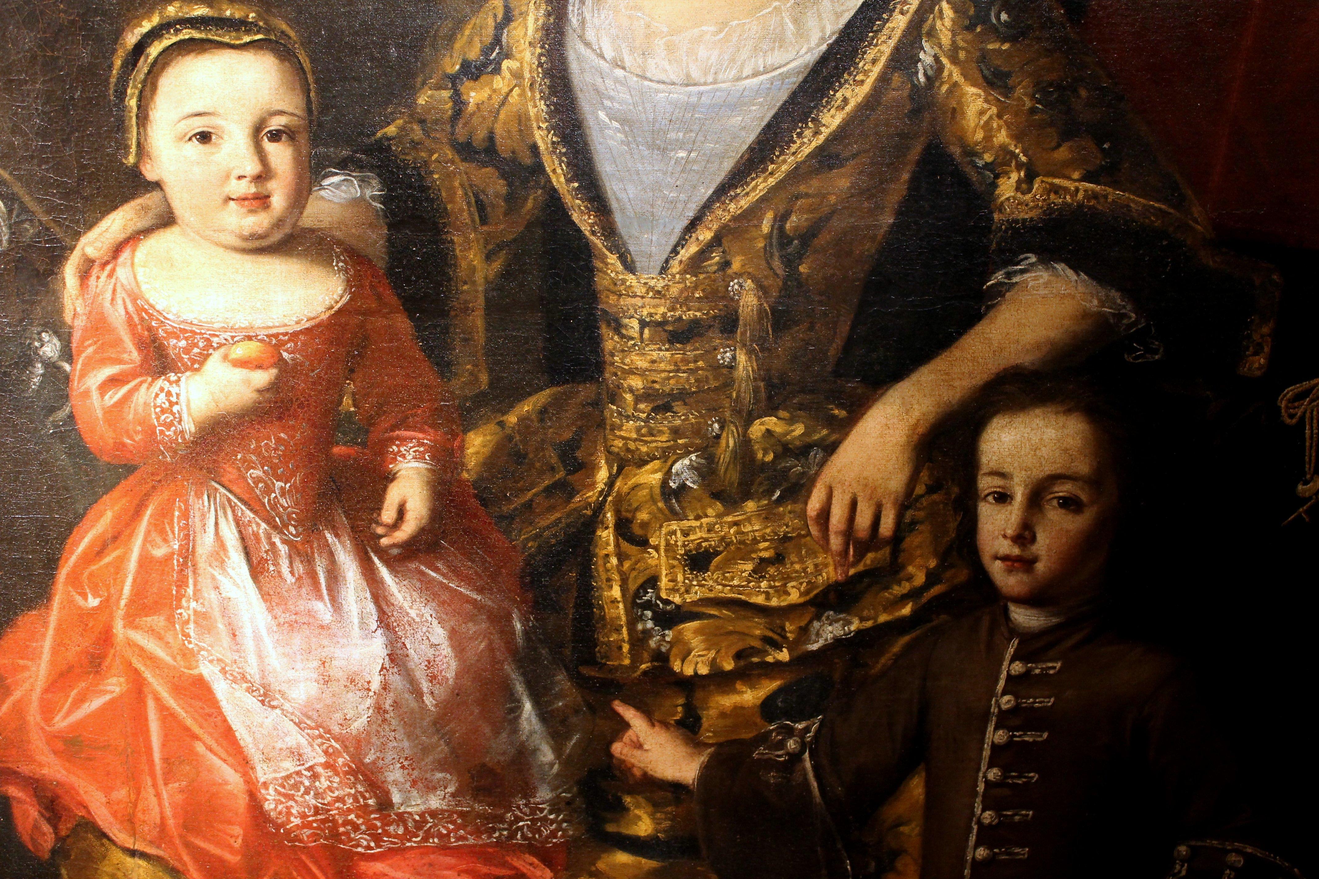 Öl auf Leinwand Gemälde, Porträt der italienischen Adelsfamilie des Grafen Zanardi – Painting von Lucia Casalini Torelli
