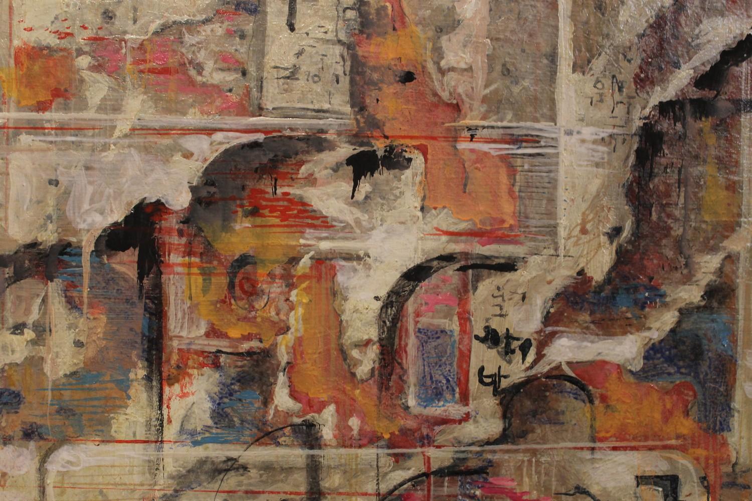 Urban Abstraction (abstraktion aus Plakaten) Italienisches expressionistisches Gemälde auf Leinwand im Angebot 4