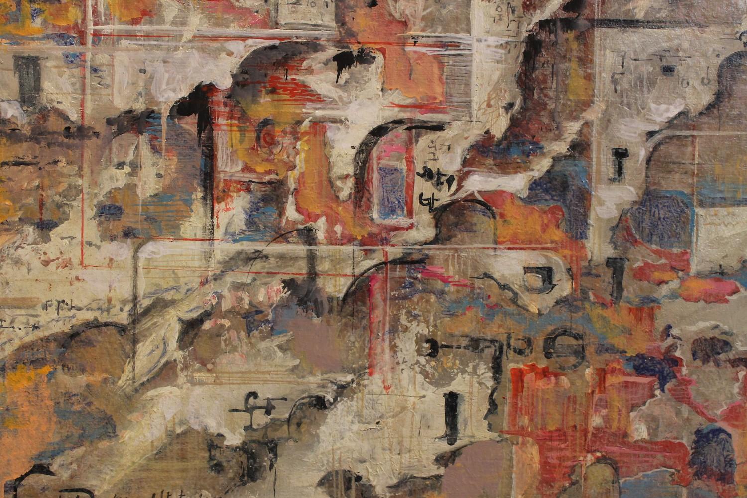 Urban Abstraction (abstraktion aus Plakaten) Italienisches expressionistisches Gemälde auf Leinwand im Angebot 7
