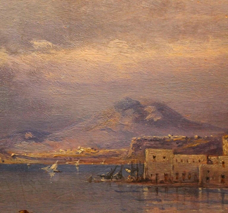 19th Century Italian Rectangular Oil on Board Landscape View Marine Painting 5
