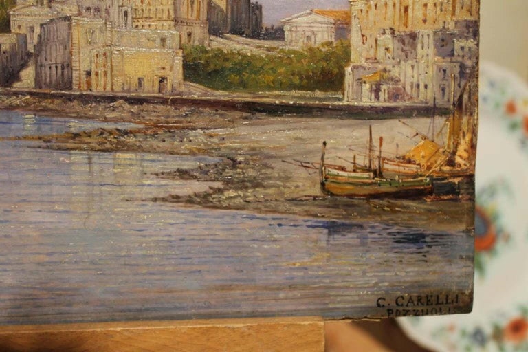 19th Century Italian Rectangular Oil on Board Landscape View Marine Painting 9