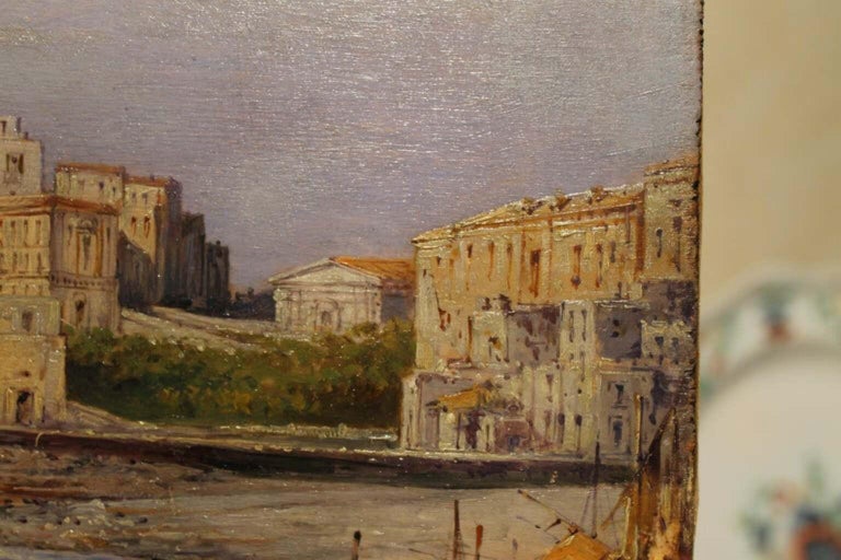 19th Century Italian Rectangular Oil on Board Landscape View Marine Painting 10