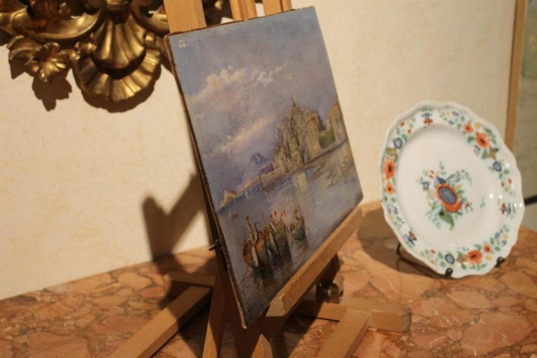 19th Century Italian Rectangular Oil on Board Landscape View Marine Painting 15