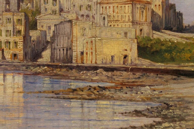 19th Century Italian Rectangular Oil on Board Landscape View Marine Painting 14