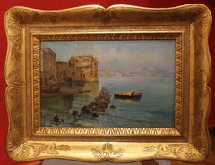 Veduta di paesaggio marino Pittura impressionista italiana del XIX secolo olio su tela