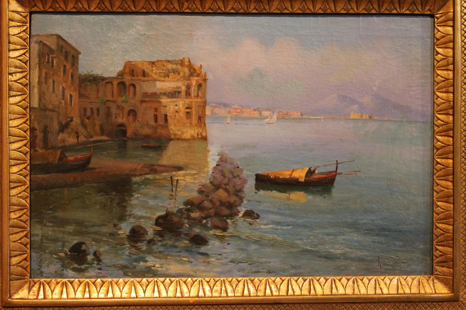 Marine Landscape View Italian impressionist 19th Century Oil on Canvas Painting 1