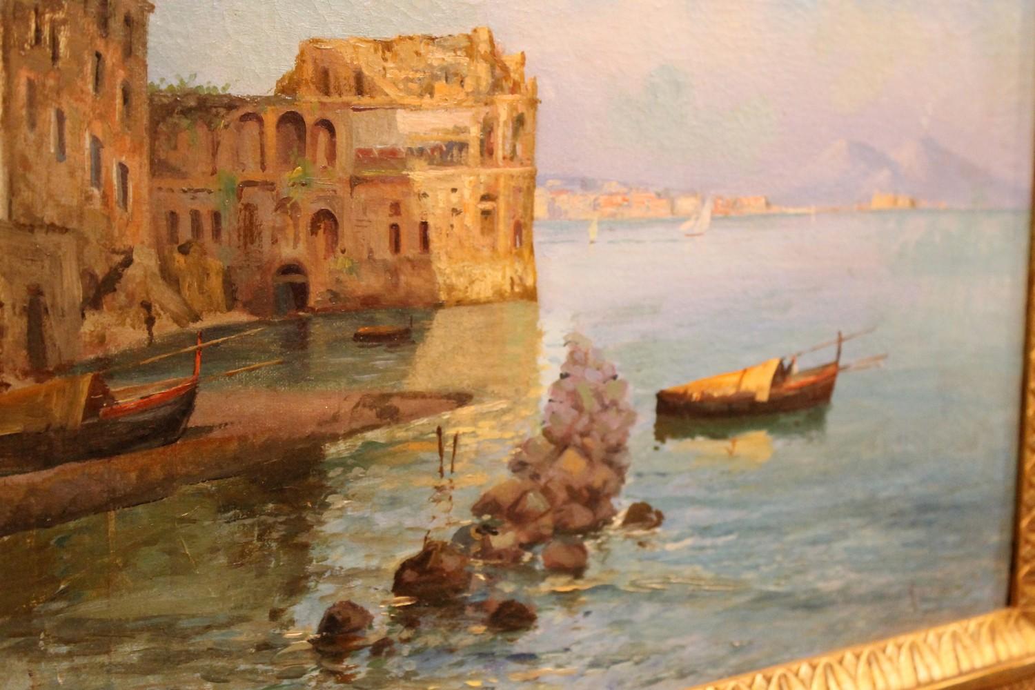 Marine Landscape View Italian impressionist 19th Century Oil on Canvas Painting 8