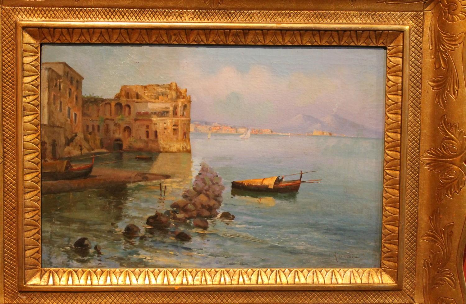 Marine Landscape View Italian impressionist 19th Century Oil on Canvas Painting 9