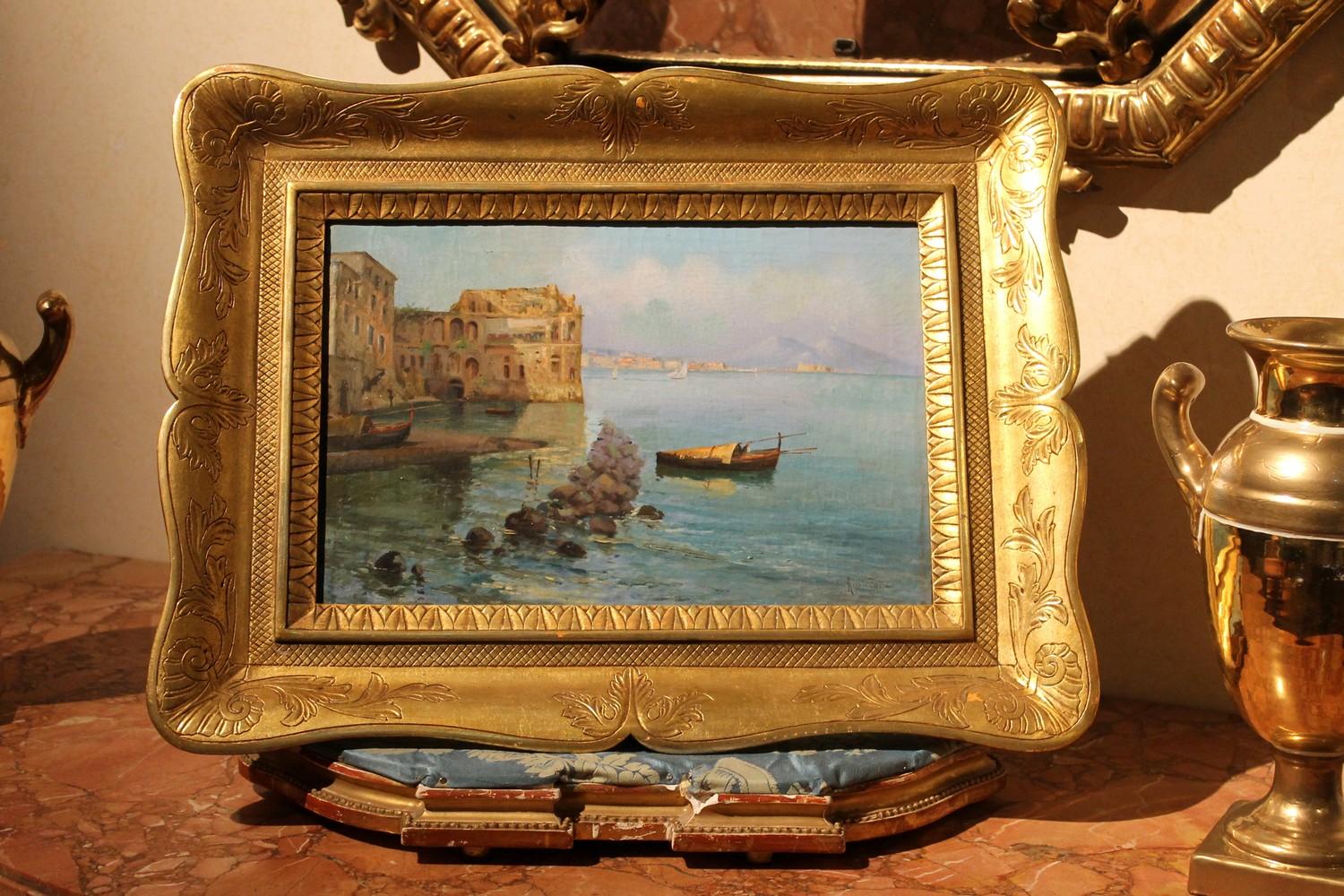 Marine Landscape View Italian impressionist 19th Century Oil on Canvas Painting 14