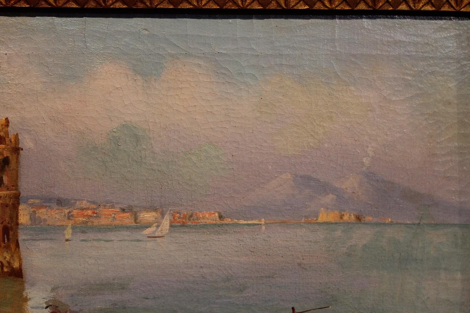 Marine Landscape View Italian impressionist 19th Century Oil on Canvas Painting 11
