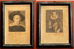 Antique Italian Painter’s Portrait Engravings on Laid Paper on Canvas in Ebonized Frames