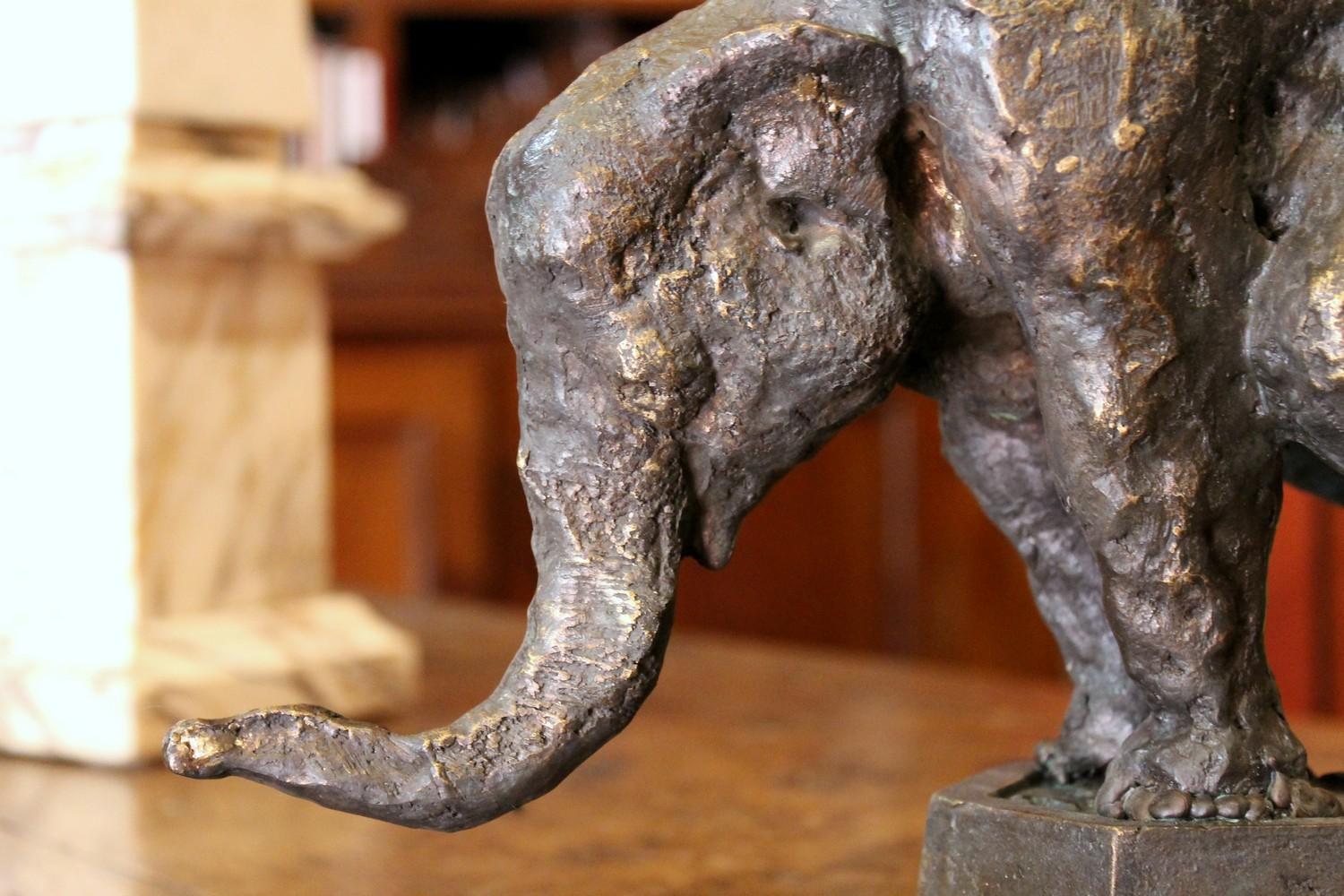 Elephant on Iron Pedestal, Lost Wax Casting Parcel-Gilt Patina Bronze Sculpture 1