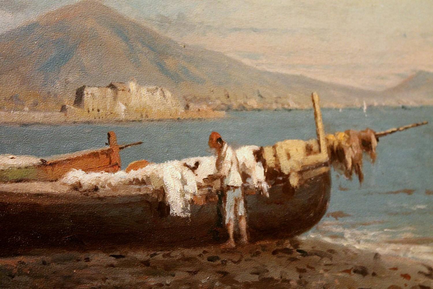Peinture impressionniste italienne à l'huile sur panneau - Paysage marin - Vue de la baie de Naples en vente 5