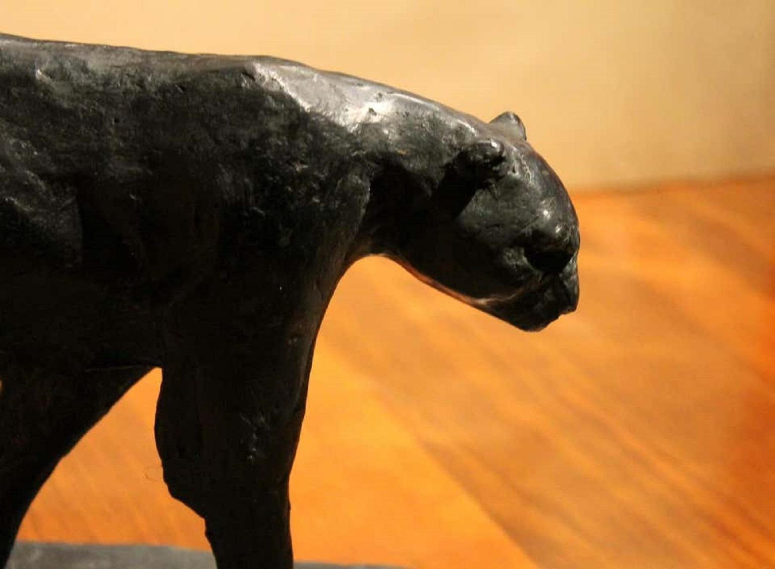 Black Patinated Solid Bronze Contemporary Art Deco Inspired Leopard Sculpture For Sale 8