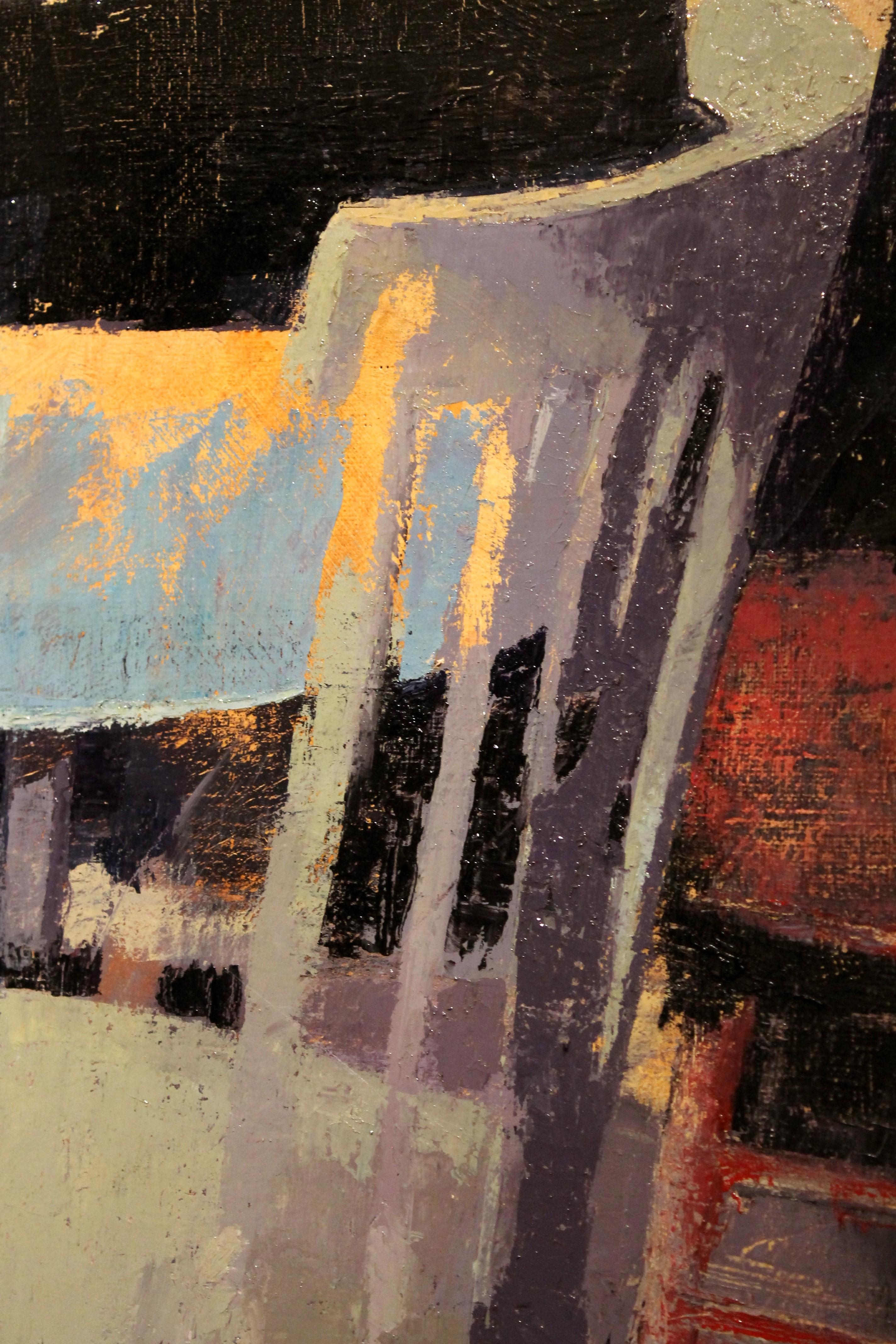 Peinture à l'huile contemporaine sur toile - Scène d'intérieur avec table ronde et chaises 5
