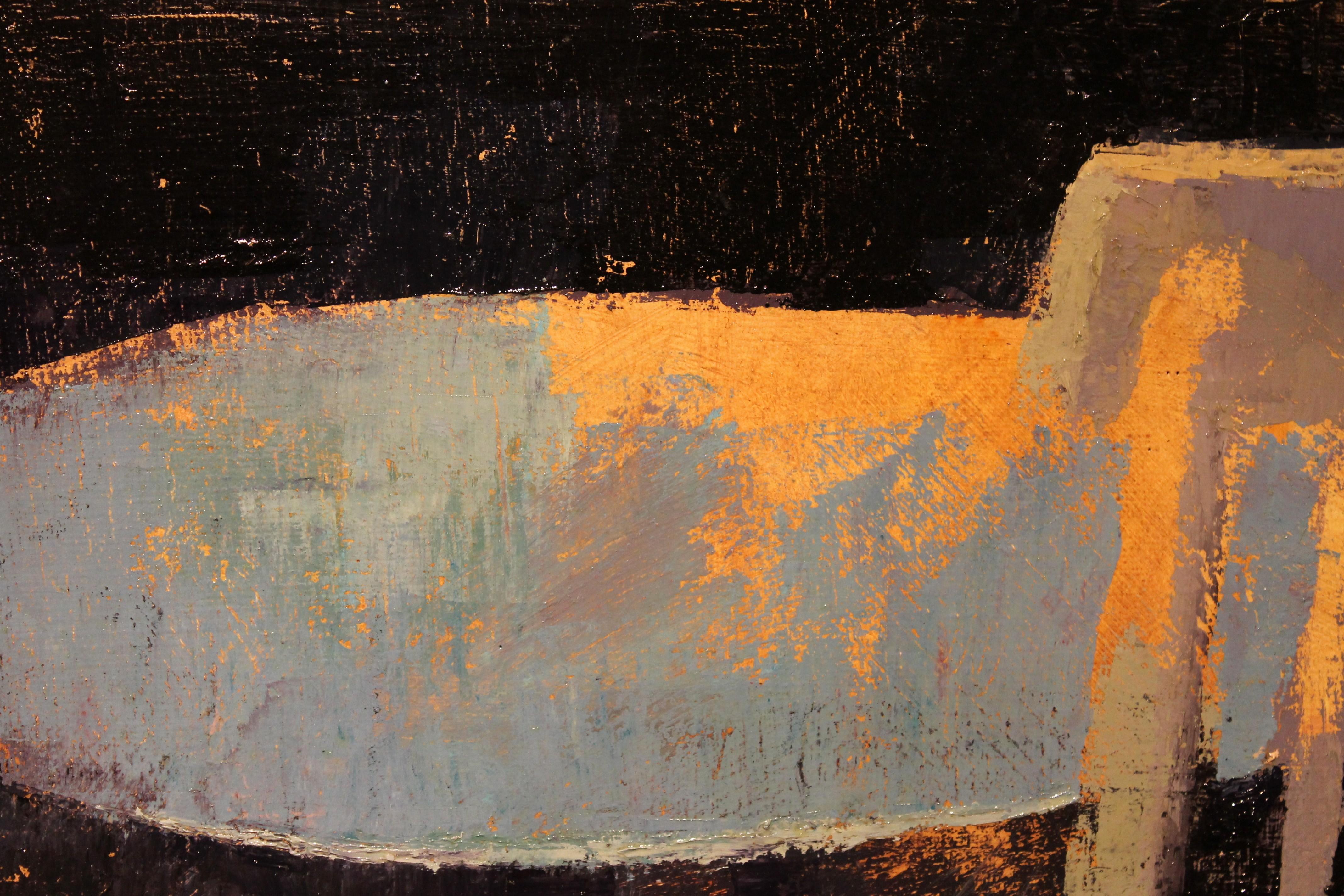 Peinture à l'huile contemporaine sur toile - Scène d'intérieur avec table ronde et chaises 6