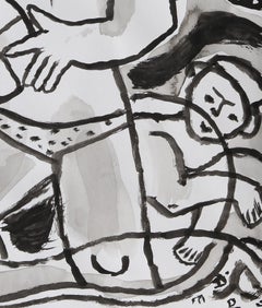 By the sea, Michel Debiève, 2003, unique piece in Indian Ink, unframed