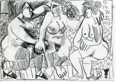 Vintage Trois femmes nues IX - Nude Watercolor, Contemporary, Pastel, Late 20th Century