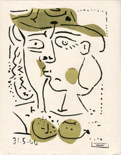 Vintage Femme au chapeau vert, Monotype, Contemporary, Late 20th Century