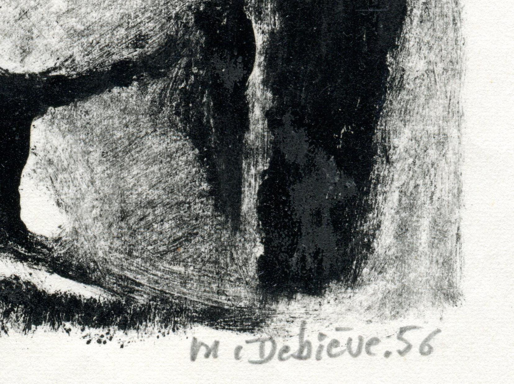 Mère et enfant -  Monotype - Contemporary, French Artist Late 20th Century - Gray Portrait by Michel Debiève