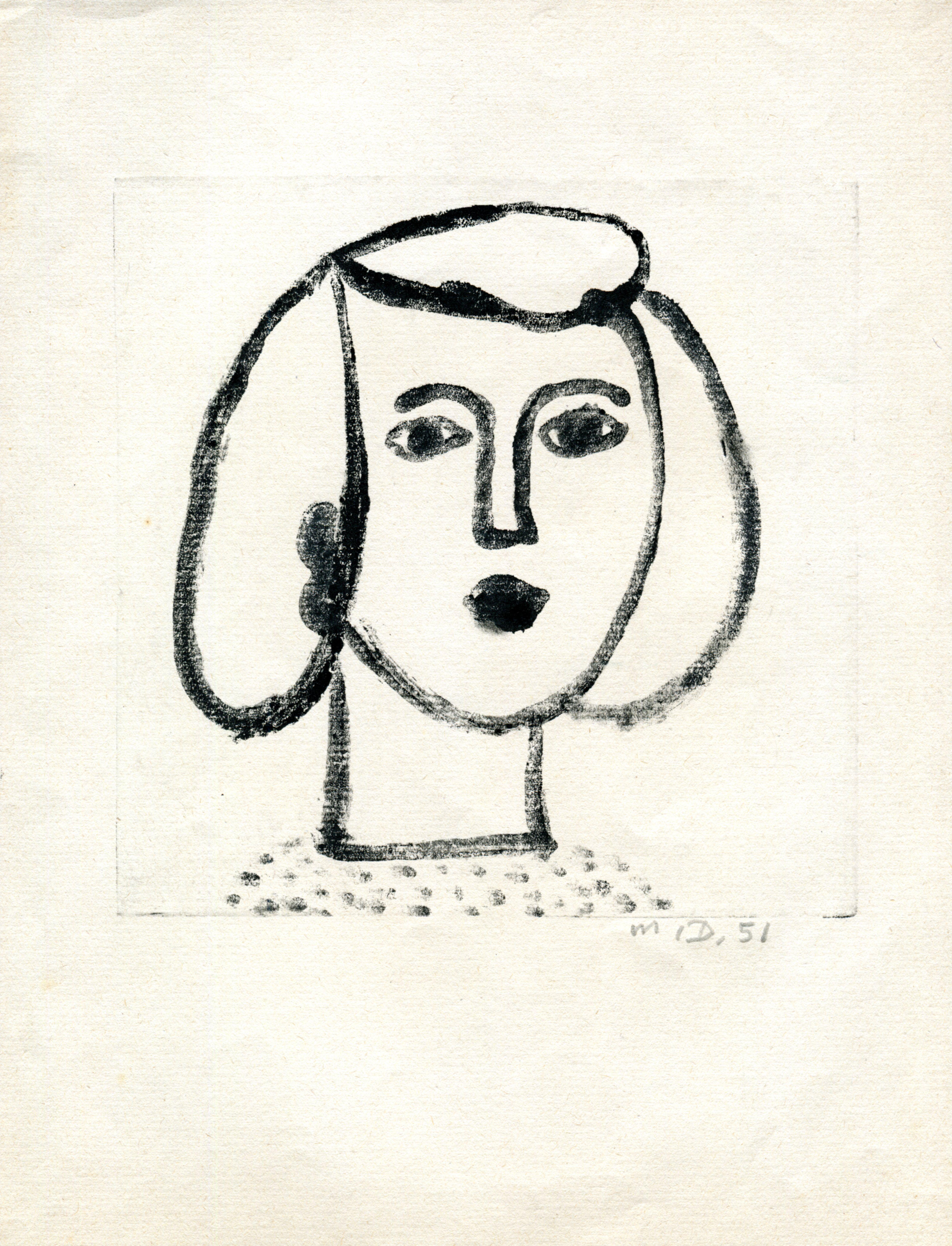 Portrait de femme -  Monotype - Contemporary, French Artist Late 20th Century 4