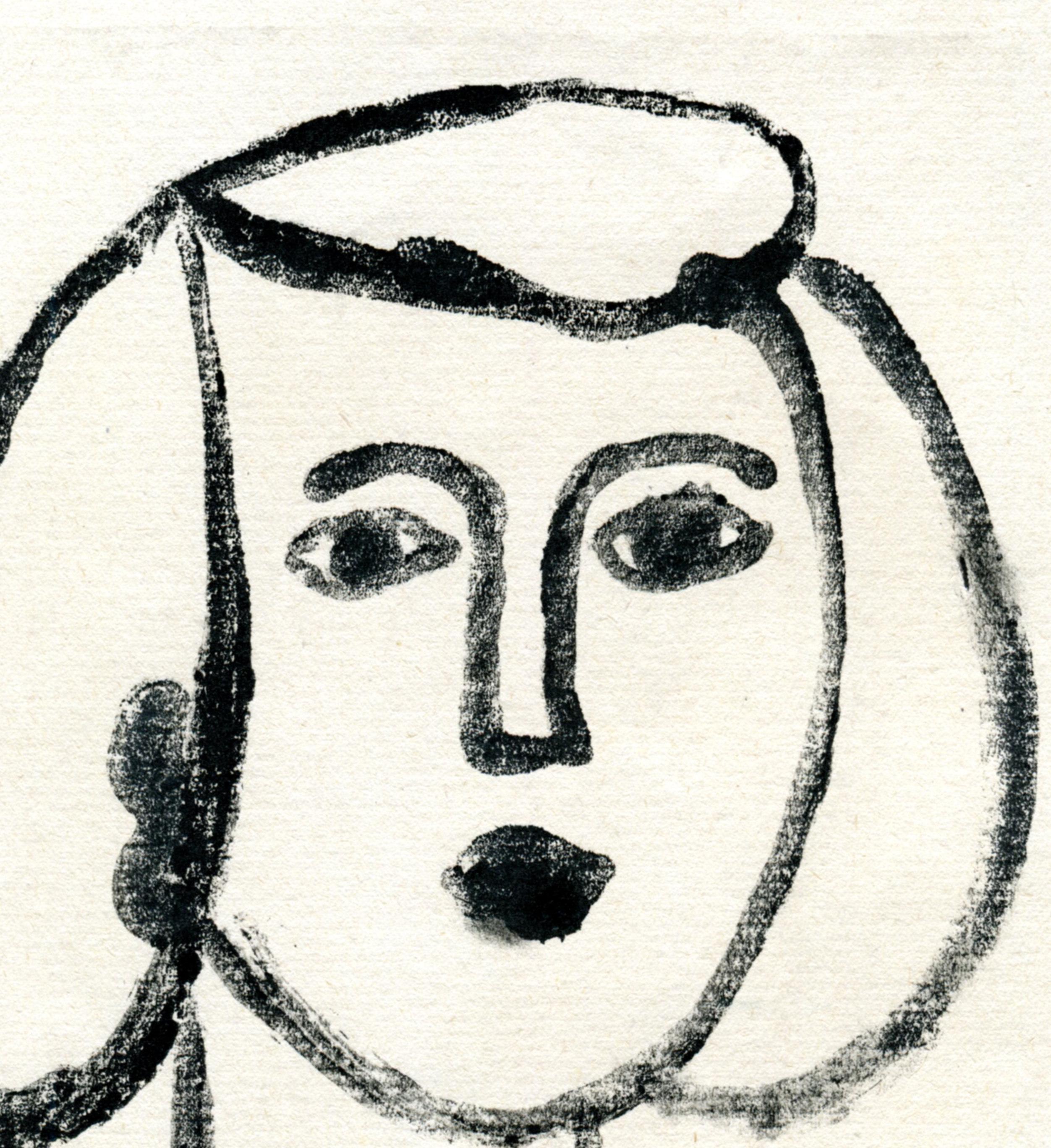 Portrait de femme -  Monotype - Contemporary, French Artist Late 20th Century 2