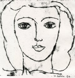 Portrait de femme -  Monotype - Contemporary, French Artist Late 20th Century