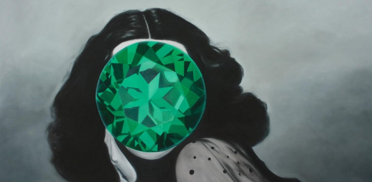 Carolina Gomez Abstract Painting - Emerald from the Mirror Stone series (Portrait Painting Hedy Lamarr)