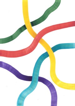 Linee della metropolitana - Pittura astratta colorata, opera su carta