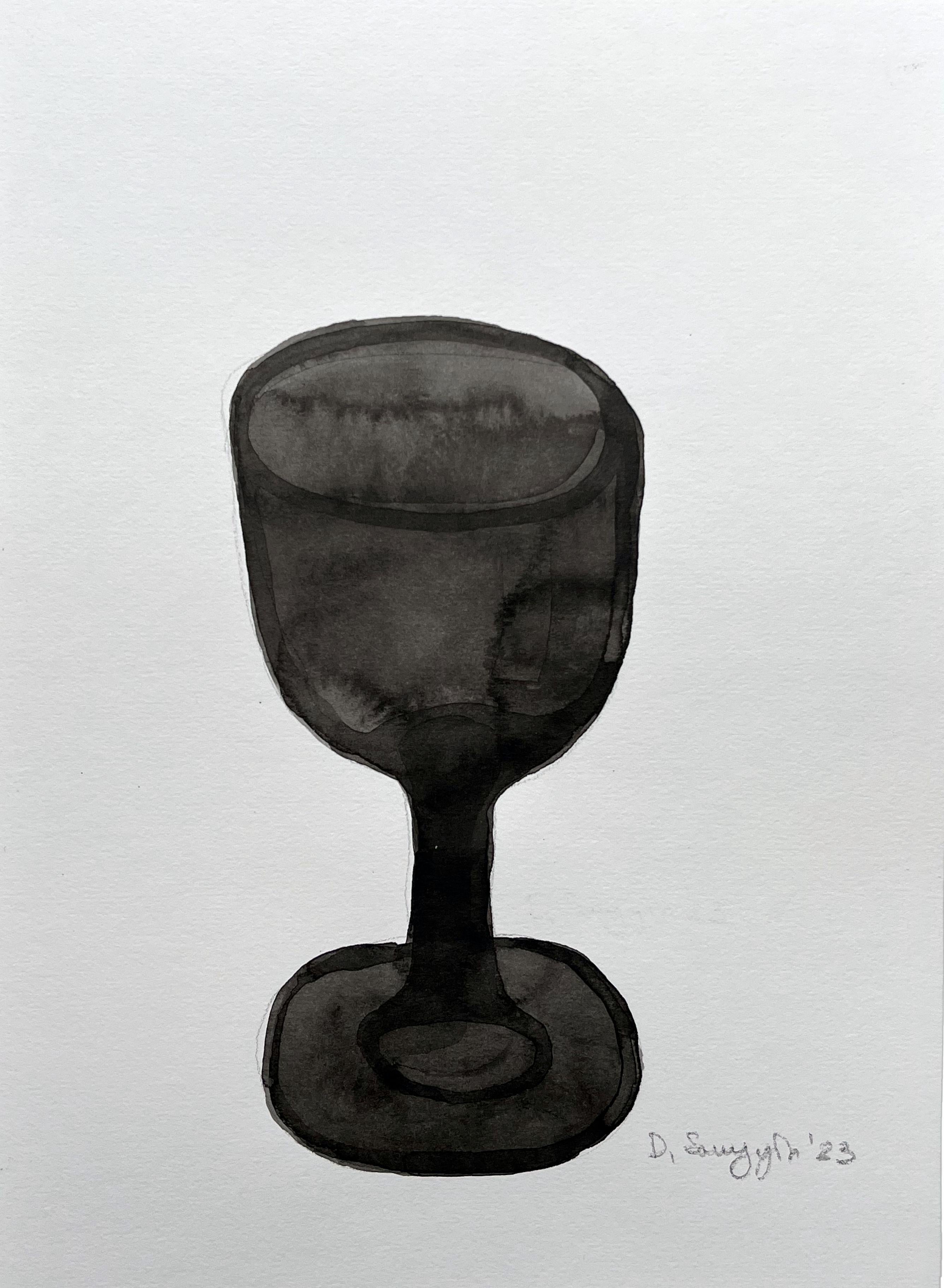  Figurative Ink Painting N.3 'Glass of Wine' by Dmitry Samygin For Sale 1
