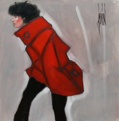 Bravant l'hiver by David Jamin, French artist, warm red winter coat