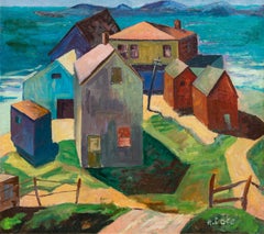 Vintage American Modernist Painting, 1930, "Massachusetts Coast", Oil on Canvas